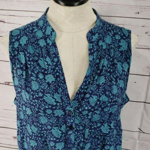Market & Spruce Blouse Floral sleeveless‎ Blue V-Neck Small - Picture 2 of 8
